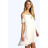 Open Soulder Woven Swing Dress - ivory