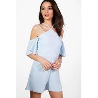 Open Shoulder Strappy Playsuit - baby blue