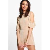 Open Shoulder Ruffle Playsuit - champagne