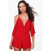 open shoulder plunge playsuit red