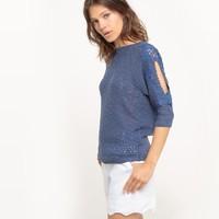 openwork jumper with 34 length sleeves