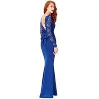 Open Back Lace Maxi Dress with Bow Detail - Royal Blue