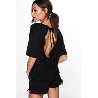 open ruffle back t shirt black