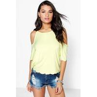 Open Shoulder Scallop Edge Top - lime