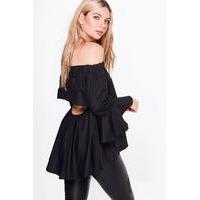 Open Back Bardot Tunic - black