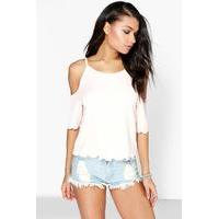 Open Shoulder Scallop Edge Top - peach