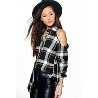 open shoulder check shirt black