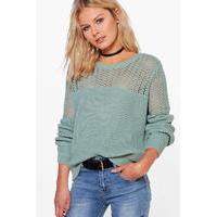 Open Knit Crew Neck Jumper - sage