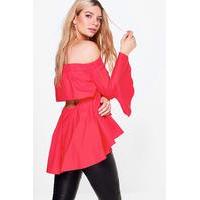 open back bardot tunic poppy