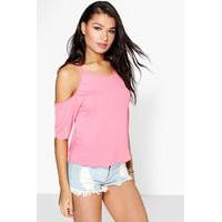 Open Shoulder Scallop Edge Top - coral