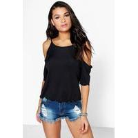 open shoulder scallop edge top black