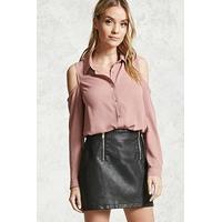 open shoulder chiffon blouse