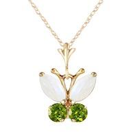 Opal and Peridot Butterfly Pendant Necklace 0.7ctw in 9ct Gold