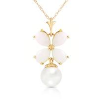 Opal and Pearl Blossom Pendant Necklace 3.0ctw in 9ct Gold