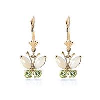 Opal and Peridot Butterfly Drop Earrings 1.39ctw in 9ct Gold