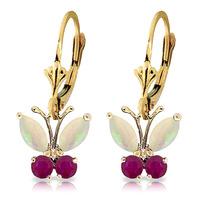 Opal and Ruby Butterfly Drop Earrings 1.39ctw in 9ct Gold