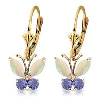 Opal and Tanzanite Butterfly Drop Earrings 1.0ctw in 9ct Gold