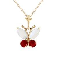 Opal and Ruby Butterfly Pendant Necklace 0.7ctw in 9ct Gold