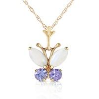 Opal and Tanzanite Butterfly Pendant Necklace 0.5ctw in 9ct Gold