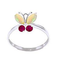 Opal and Ruby Butterfly Ring 0.7ctw in 9ct White Gold