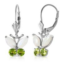 Opal and Peridot Butterfly Drop Earrings 1.39ctw in 9ct White Gold