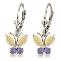 opal and tanzanite butterfly drop earrings 139ctw in 9ct white gold