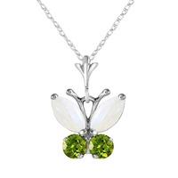 Opal and Peridot Butterfly Pendant Necklace 0.7ctw in 9ct White Gold