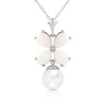 Opal and Pearl Blossom Pendant Necklace 3.0ctw in 9ct White Gold