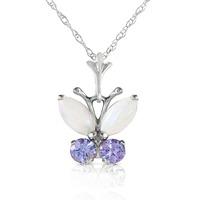 Opal and Tanzanite Butterfly Pendant Necklace 0.7ctw in 9ct White Gold