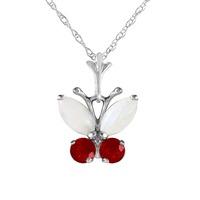 Opal and Ruby Butterfly Pendant Necklace 0.7ctw in 9ct White Gold