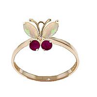 Opal and Ruby Butterfly Ring 0.7ctw in 9ct Gold