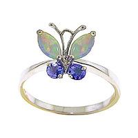 Opal and Tanzanite Butterfly Ring 0.7ctw in 9ct Gold