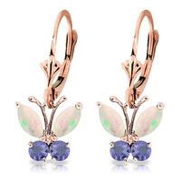 Opal and Tanzanite Butterfly Drop Earrings 1.0ctw in 9ct Rose Gold