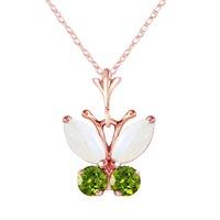 Opal and Peridot Butterfly Pendant Necklace 0.7ctw in 9ct Rose Gold