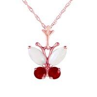 Opal and Ruby Butterfly Pendant Necklace 0.7ctw in 9ct Rose Gold