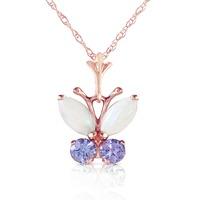 Opal and Tanzanite Butterfly Pendant Necklace 0.5ctw in 9ct Rose Gold