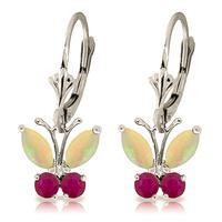 Opal and Ruby Butterfly Drop Earrings 1.39ctw in 9ct White Gold