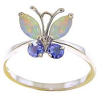 Opal and Tanzanite Butterfly Ring 0.7ctw in 9ct White Gold