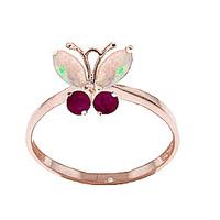 Opal and Ruby Butterfly Ring 0.7ctw in 9ct Rose Gold