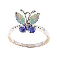 Opal and Tanzanite Butterfly Ring 0.7ctw in 9ct Rose Gold