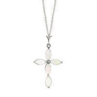 Opal and Diamond Vatican Cross Pendant Necklace 0.67ctw in 9ct White Gold