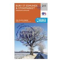 Ordnance Survey Explorer Active 211 Bury St Edmunds & Stowmarket Map With Digital Version, Orange