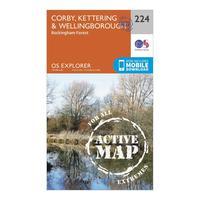 Ordnance Survey Explorer Active 224 Corby, Kettering & Wellingborough Map With Digital Version, Orange