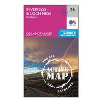 Ordnance Survey Landranger Active 26 Inverness & Loch Ness, Strathglass Map With Digital Version, Orange