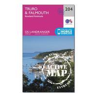 Ordnance Survey Landranger Active 204 Truro, Falmouth & Roseland Peninsula Map With Digital Version, Orange