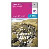 Ordnance Survey Landranger Active 4 Shetland South Mainland Map With Digital Version, Orange