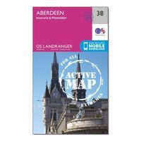 Ordnance Survey Landranger Active 38 Aberdeen, Inverurie & Pitmedden Map With Digital Version, Orange