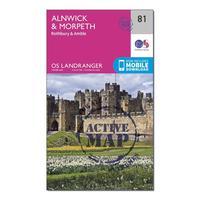 Ordnance Survey Landranger Active 81 Alnwick & Morpeth, Rothbury & Amble Map With Digital Version, Orange