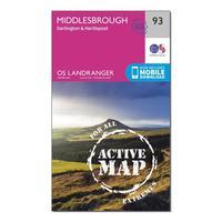 Ordnance Survey Landranger Active 93 Middlesbrough, Darlington & Hartlepool Map With Digital Version, Orange