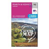 Ordnance Survey Landranger Active 90 Penrith, Keswick & Ambleside Map With Digital Version, Orange